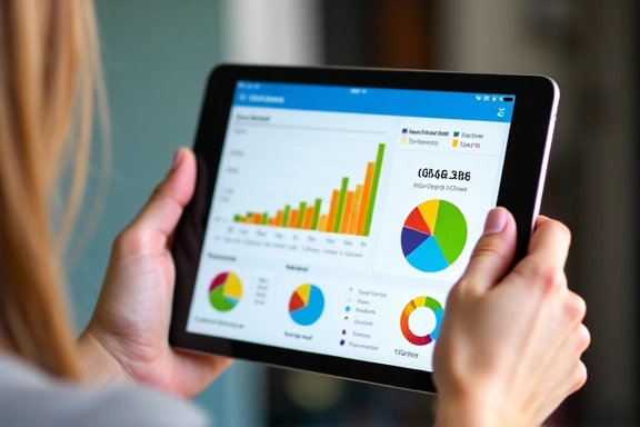 Donna che tiene in mano un tablet mostrando grafici di progresso nutrizionale